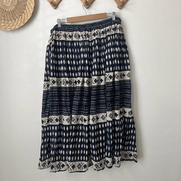 y2k 2000s blue hippie print crinkle broom skirt elastic flowy summer 3X - Picture 4 of 4